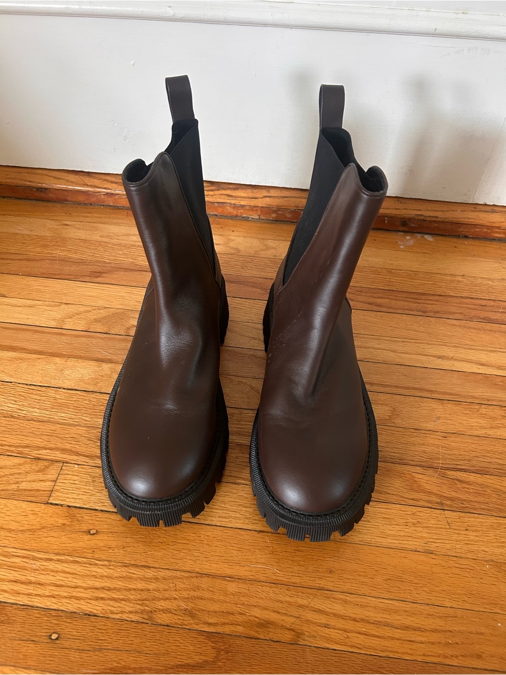 INTENTIONALLY BLANK Brown Leather Chelsea Combat Boots